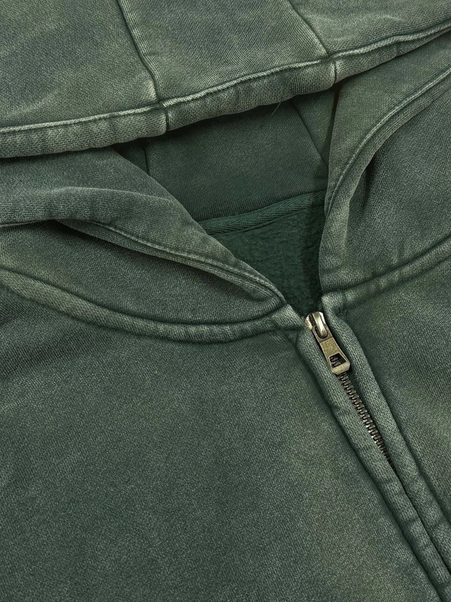 ACID WASHED DOUBLE ZIP HOODIE GREEN